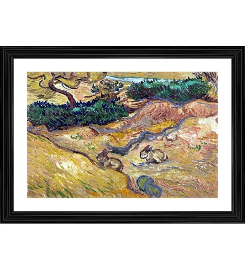 Landscape with Rabbits 1889 Painting With Wood Photo Frame (Multicolor)