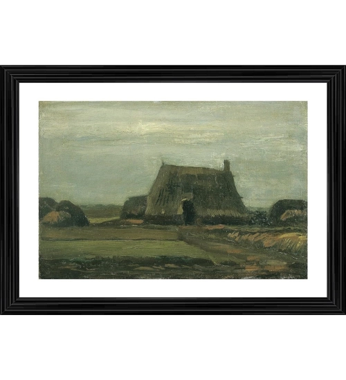 Farm with Stacks of Peat 1883 Painting With Wood Photo Frame (Multicolor)