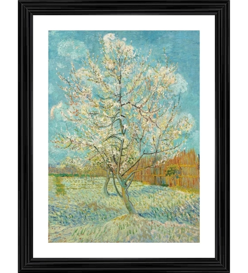 The Pink Peach Tree 1888 Painting With Wood Photo Frame (Multicolor)