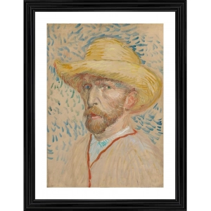 Generic Self Portrait with Straw Hat 1886 Painting With Wood Photo Frame (Multicolor)