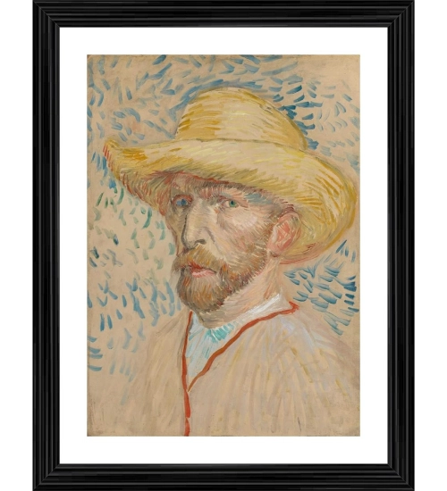 Self Portrait with Straw Hat 1886 Painting With Wood Photo Frame (Multicolor)
