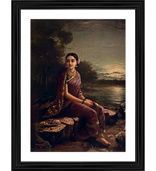 Radha in Moonlight 1902 Painting With Wood Photo Frame (Multicolor)