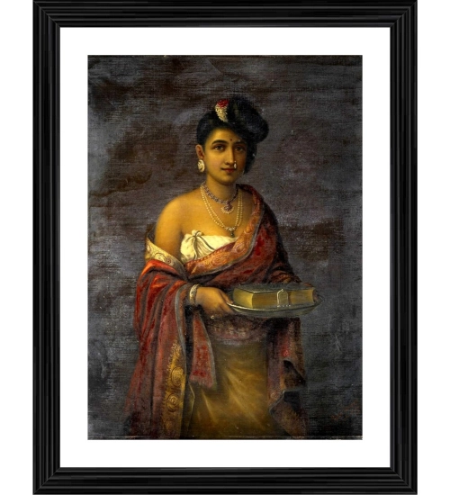 The Maharani of Travancore 1887 Painting With Wood Photo Frame (Multicolor)