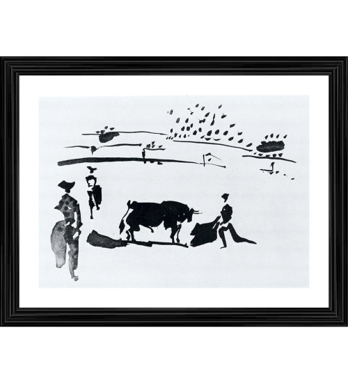 Bullfight 9 Painting With Wood Photo Frame (Multicolor)