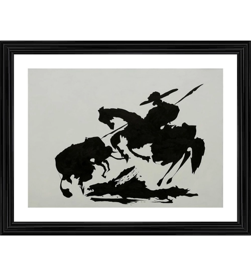 Bullfight 7 Painting With Wood Photo Frame (Multicolor)