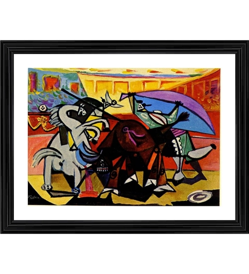 Bullfight 4 Painting With Wood Photo Frame (Multicolor)