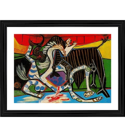 Bullfight 2 Painting With Wood Photo Frame (Multicolor)