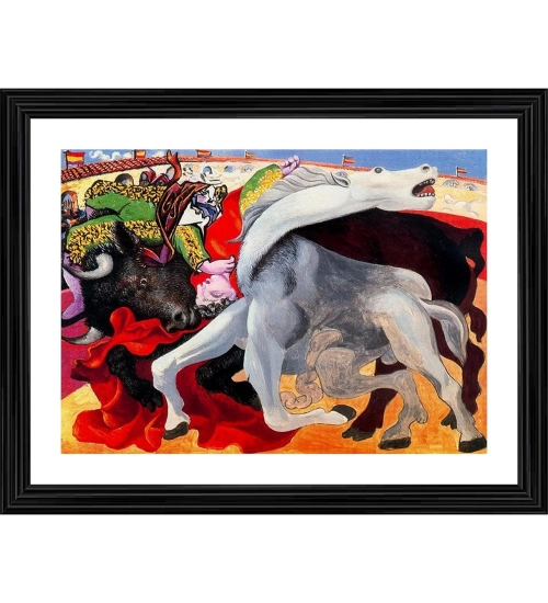 Bullfight Death of the Toreador 1933 Painting With Wood Photo Frame (Multicolor)