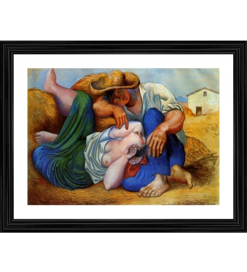 Sleeping Peasants 1919 Painting With Wood Photo Frame (Multicolor)