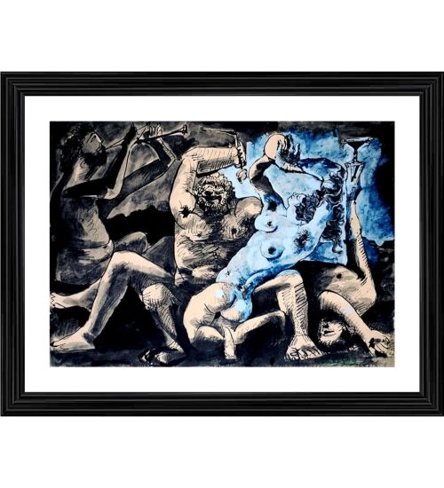 Bacchanale 1955 Painting With Wood Photo Frame (Multicolor)