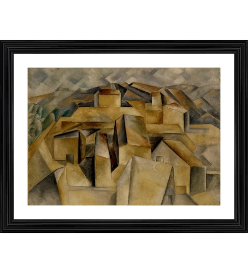 Houses on the Hill 1909 Painting With Wood Photo Frame (Multicolor)