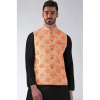 Men's Jacquard Printed Full Sleeve Waistcoat (Orange)