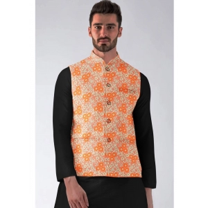 Generic Men's Jacquard Printed Full Sleeve Waistcoat (Orange)