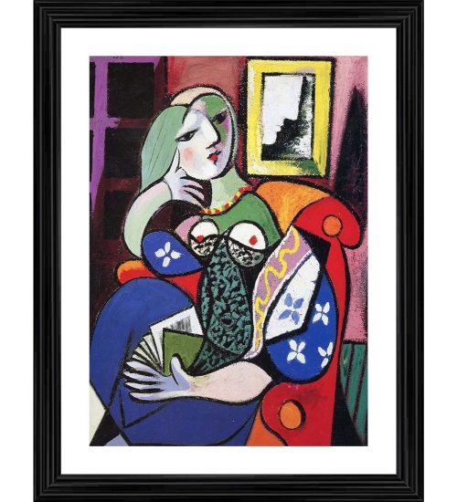 woman with a book 1932 Painting With Wood Photo Frame (Multicolor)