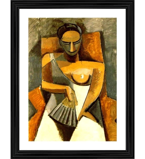Woman with a Fan 1907 Painting With Wood Photo Frame (Multicolor)