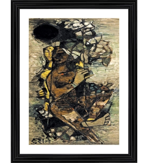 Jhoola Painting With Wood Photo Frame (Multicolor)