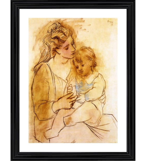 Mother and Child 1922 Painting With Wood Photo Frame (Multicolor)