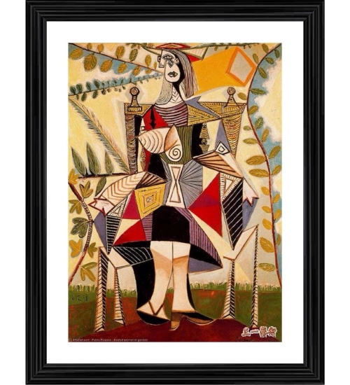 Seated Woman in a Garden 1938 Painting With Wood Photo Frame (Multicolor)