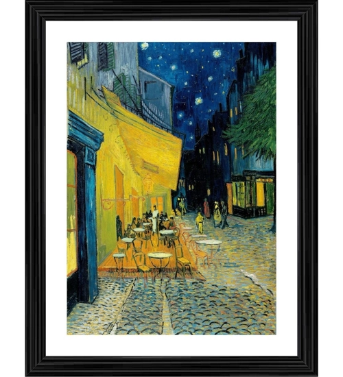 Terrace at Night 1888 Painting With Wood Photo Frame (Multicolor)