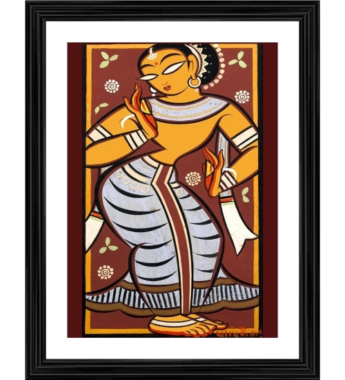 Dancing Woman 4 Painting With Wood Photo Frame (Multicolor)