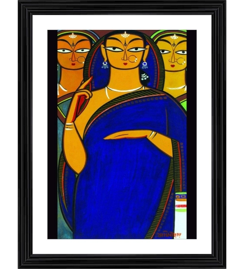 Three Pujarans Painting With Wood Photo Frame (Multicolor)