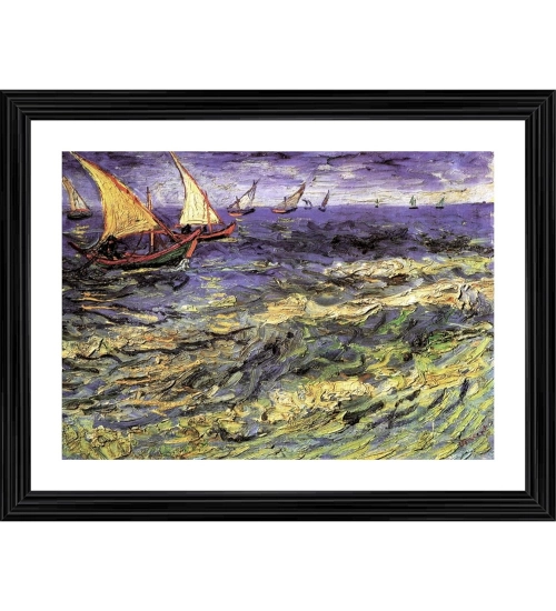 Seascape at Saintes Maries 1888 Painting With Wood Photo Frame (Multicolor)