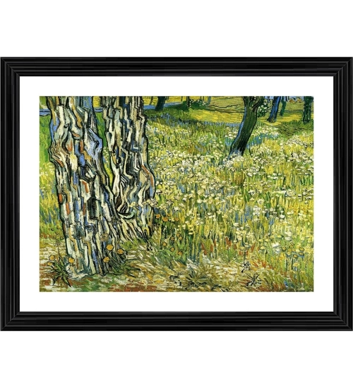 Tree Trunks in the Grass 1890 Painting With Wood Photo Frame (Multicolor)