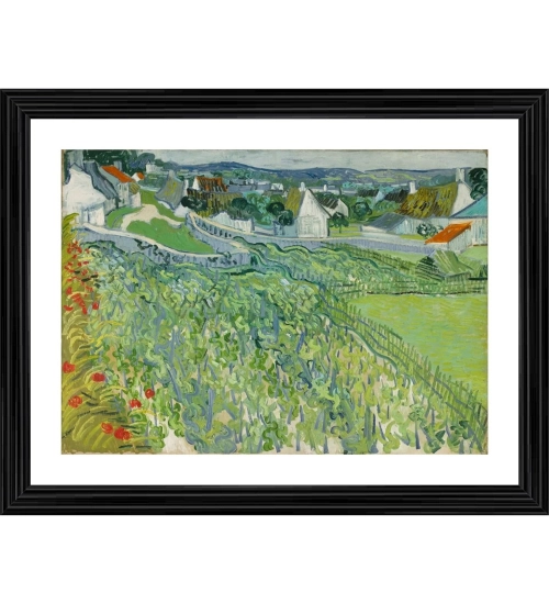Vineyards at Auvers 1889 Painting With Wood Photo Frame (Multicolor)
