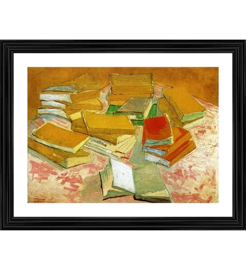 Piles of French Novels 1887 Painting With Wood Photo Frame (Multicolor)