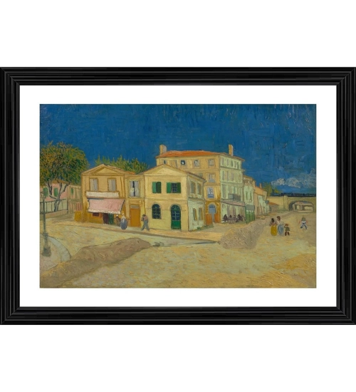 The Yellow House 1888 Painting With Wood Photo Frame (Multicolor)