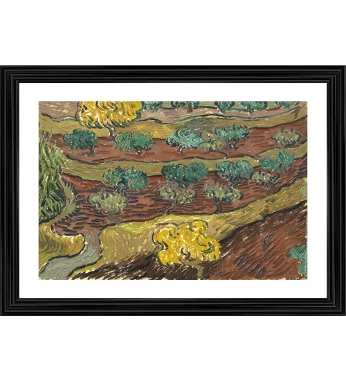 Olive Trees on a Hillside 1889 Painting With Wood Photo Frame (Multicolor)