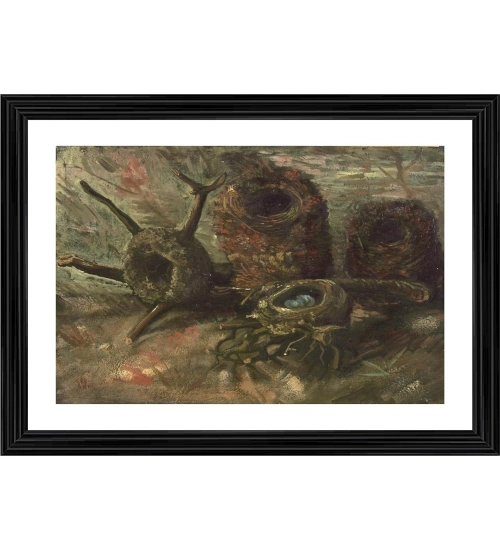 Birds Nests 1885 Painting With Wood Photo Frame (Multicolor)