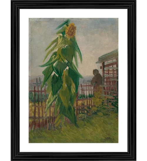 Allotment with Sunflower 1887 Painting With Wood Photo Frame (Multicolor)