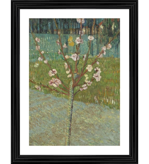 Peach Tree in Blossom 1888 Painting With Wood Photo Frame (Multicolor)