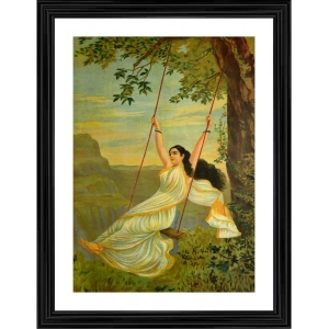 Generic Mohini on a Swing 1894 Painting With Wood Photo Frame (Multicolor)