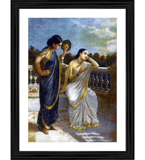 Damayanti Thinking of King Nal 1883 Painting With Wood Photo Frame (Multicolor)