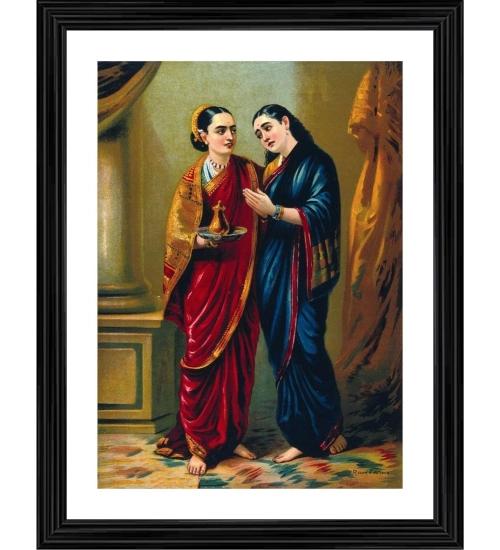 Draupadi and Sudeshna 1896 Painting With Wood Photo Frame (Multicolor)
