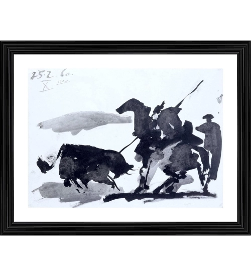 Bullfight 8 Painting With Wood Photo Frame (Multicolor)