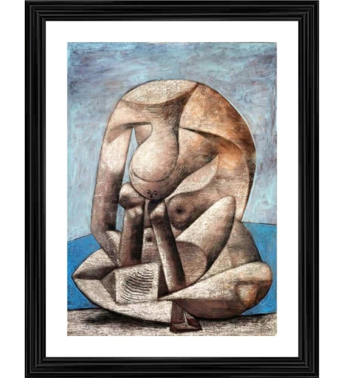 Woman with a Book 1937 Painting With Wood Photo Frame (Multicolor)