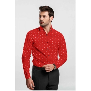 Generic Men's Cotton Blended Printed Full Sleeve Shirt (Red)