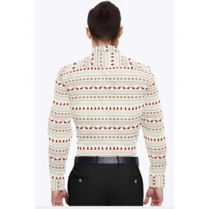 Generic Men's Cotton Blended Printed Full Sleeve Shirt (White-Red)