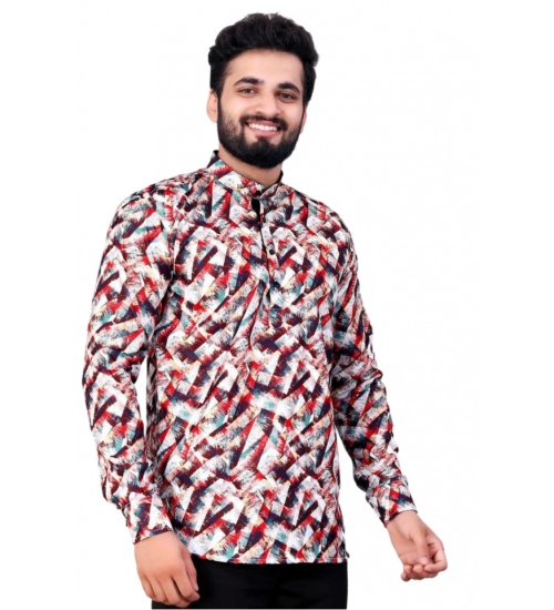 Men's Cotton Blended Printed Full Sleeve Shortkurta (Multicolor)