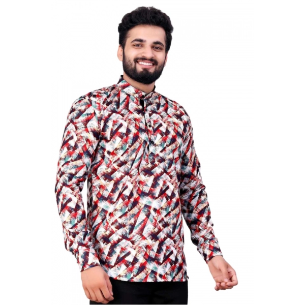 Dropship Men's Cotton Blended Printed Full Sleeve Shortkurta (Multicolor)