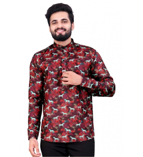 Men's Cotton Blended Printed Full Sleeve Shortkurta (Multicolor)