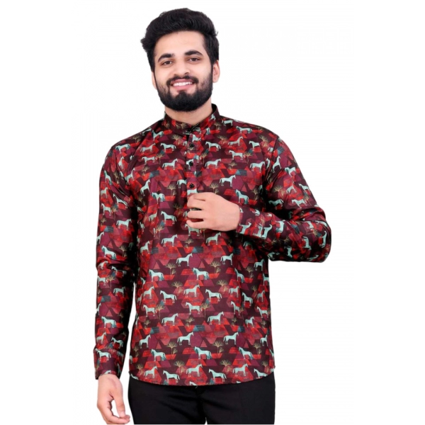 Dropship Men's Cotton Blended Printed Full Sleeve Shortkurta (Multicolor)
