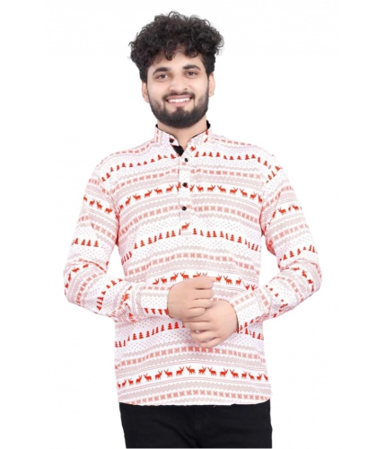 Men's Cotton Blended Printed Full Sleeve Shortkurta (Multicolor)