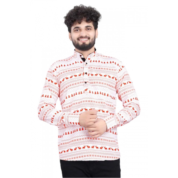 Dropship Men's Cotton Blended Printed Full Sleeve Shortkurta (Multicolor)