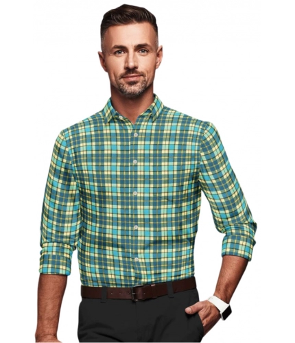 Men's Cotton Blended Checked Full Sleeve Shirt (Green-Yellow)