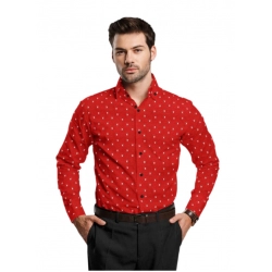 Men's Cotton Blended Printed Full Sleeve Shirt (Red)