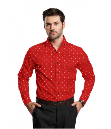 Men's Cotton Blended Printed Full Sleeve Shirt (Red)